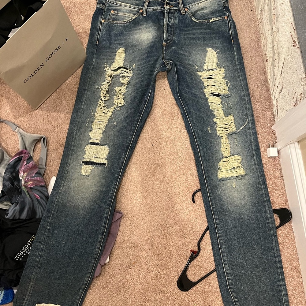 Off-White Blue Slim Jeans with Distressed Details